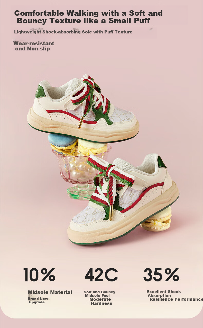 BALABALA Children's Shoes, Girls' Low-Top Sneakers, White Casual Shoes for Spring, Non-Slip New Year Shoes, Breathable Trendy Footwear 4