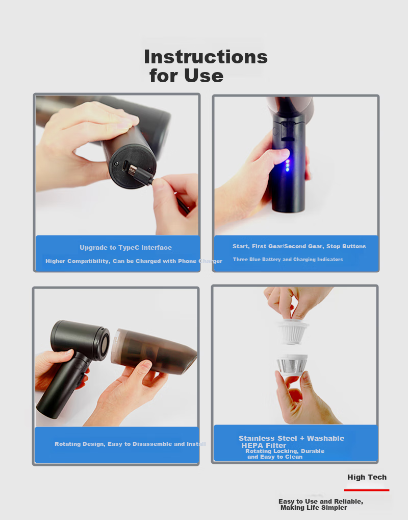 Gaotaike Brushless Car Vacuum Cleaner with Strong Suction, Handheld Vacuum for Car And Desktop Use, Pet Hair Vacuum Cleaner, Prize Gift, Elegant Gray 6