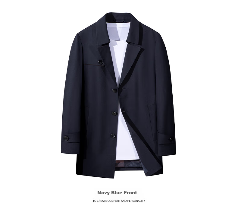 SHANSHAN High-End Trench Coat for Young And Middle-Aged Men, Mid-Length Solid Color Wrinkle-Resistant Casual Seamless Pressed Jacket Father's Day Outerwear 17