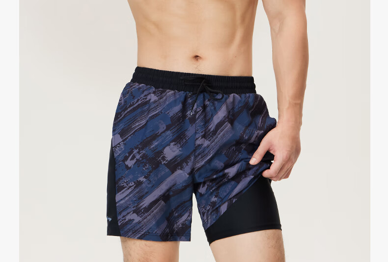 LI-NING Men's 2-in-1 Quick-Dry Anti-Embarrassment Five-Point Beach Swim Shorts Black Gray XXL 0031 18