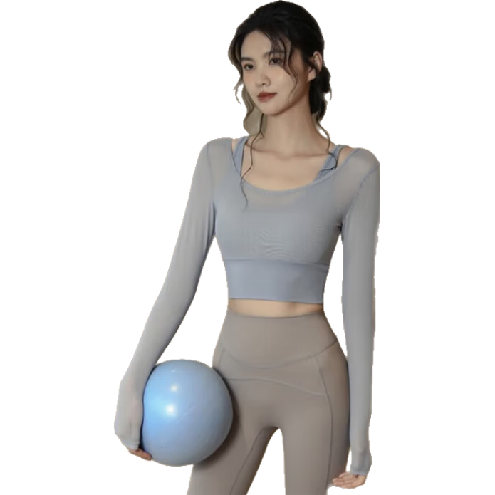 ACKDCS Stylish Yoga Top for Women, Spring New Style with Chest Pads, Sports Tennis Shock-Absorbing Long Sleeve Pilates Fitness Wear