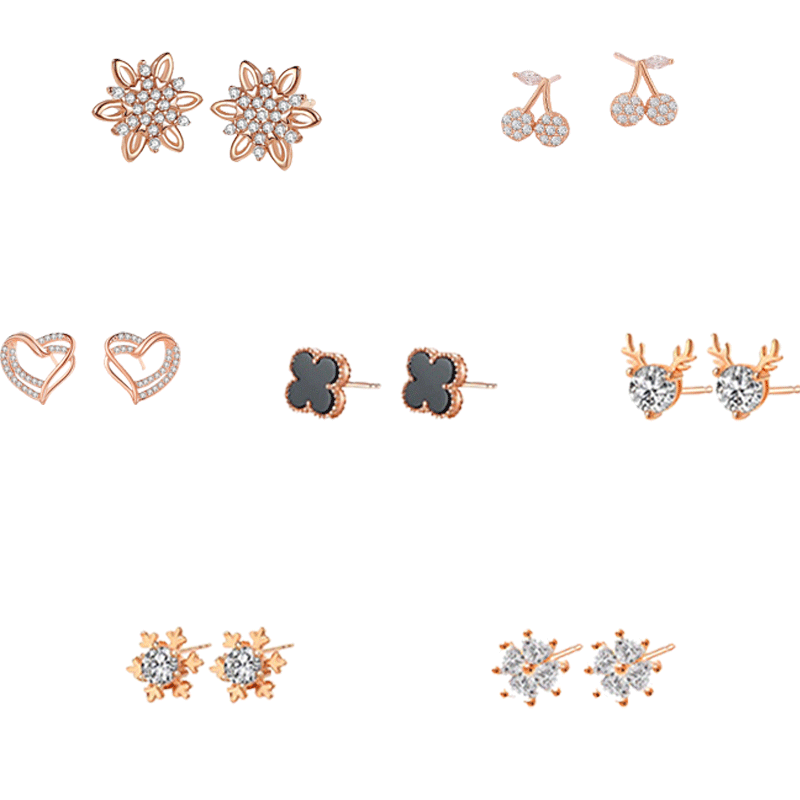 Zhoubaifu Silver Weekly Earrings Gift Box Set for Women, Rose Gold Earrings, Birthday And Christmas Gift for Wome