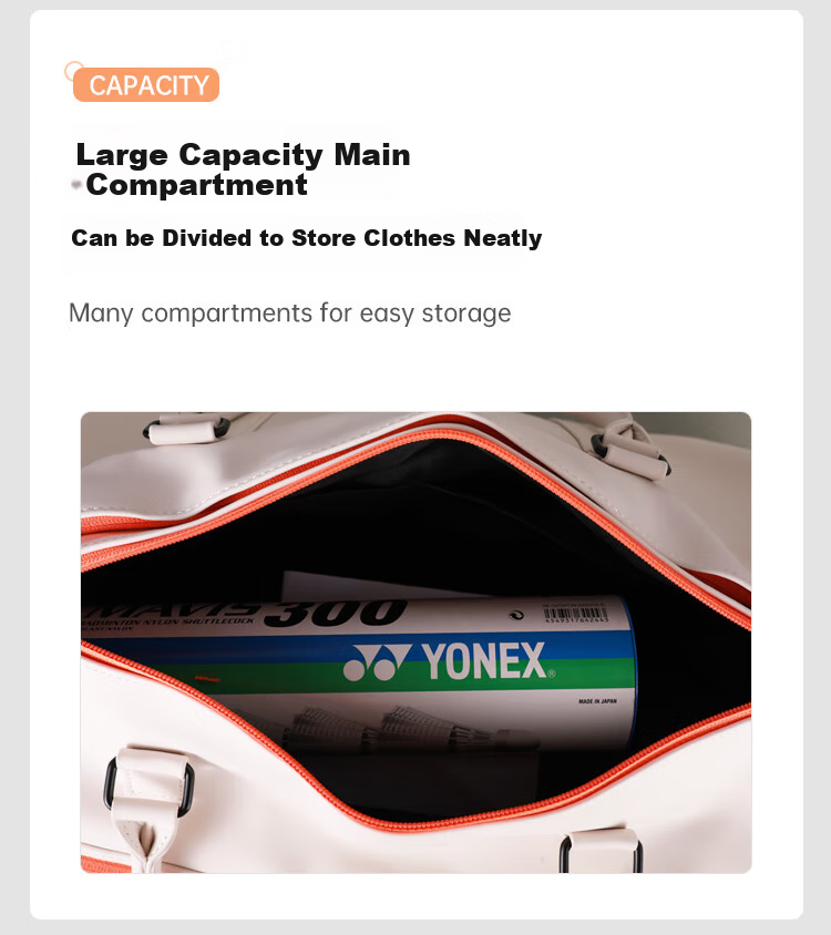YONEX Badminton Bag Collaboration Edition, Sports Fashion Shoulder Boston Bag BA309CR, Off-White 9