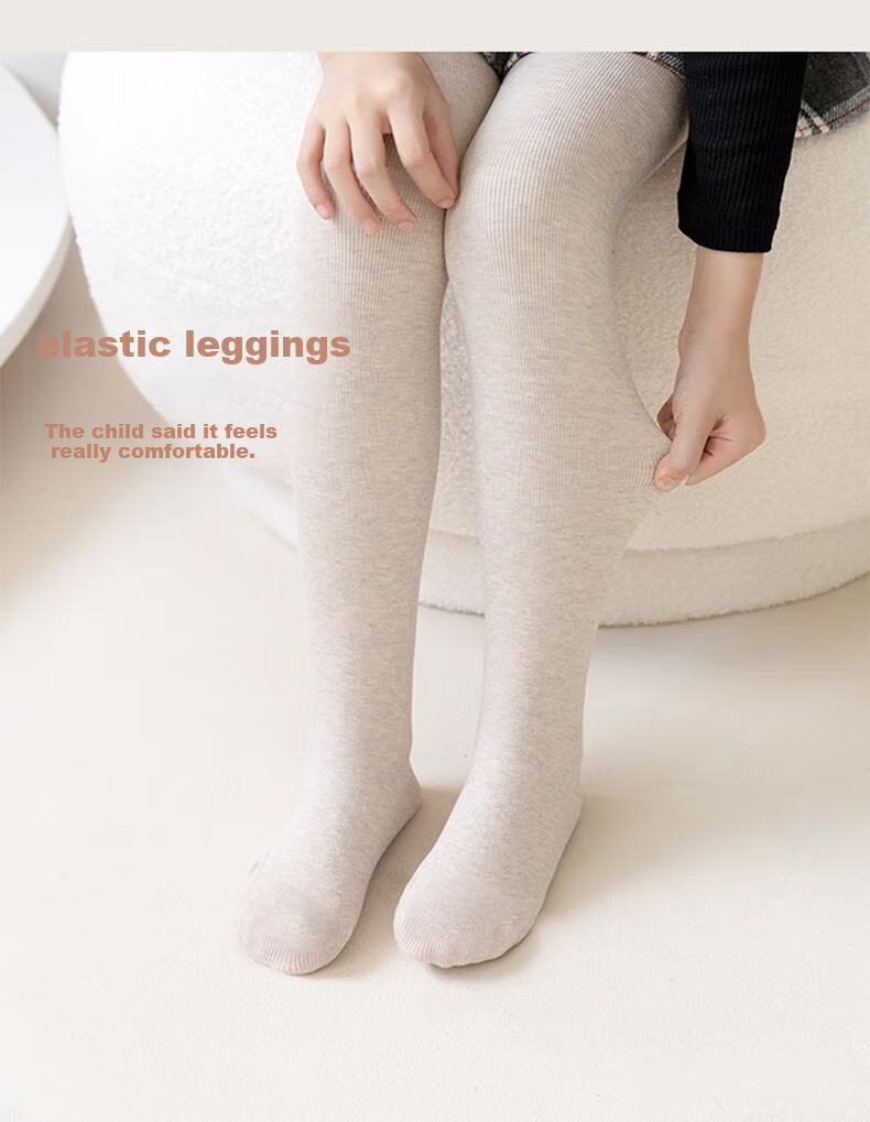 Langsha Children's Thickened Fleece-Lined Thermal Leggings Girls Autumn Winter Striped High-Waist Tights for Older Kids 8