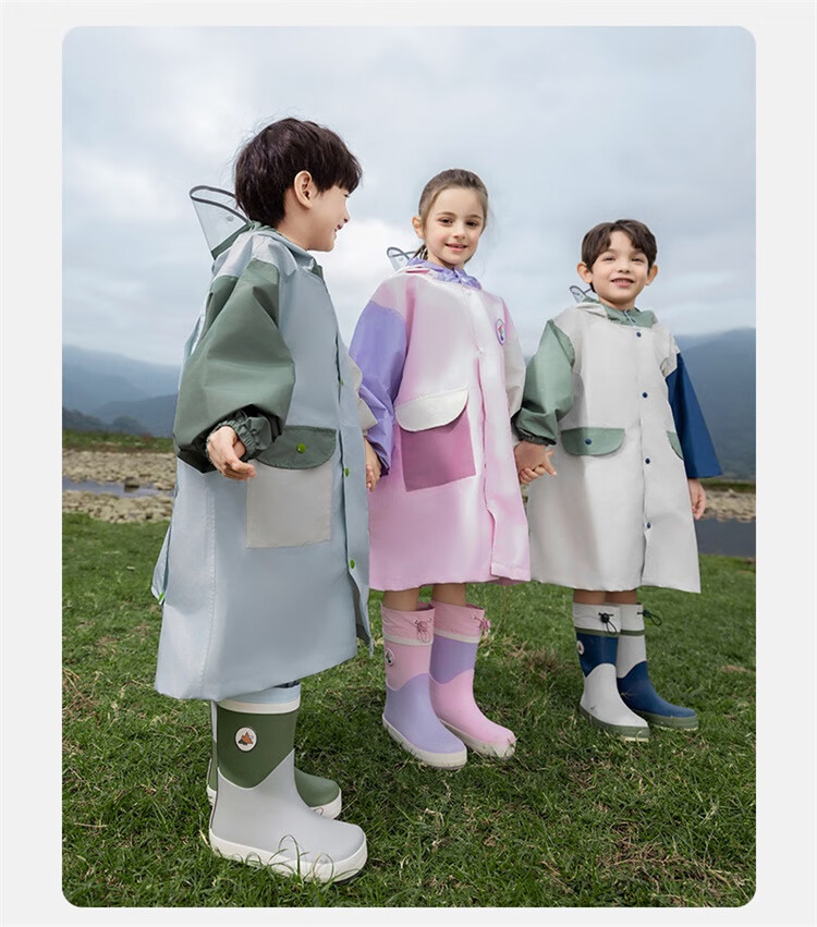 Lemon Baby Children's Raincoat for Boys and Girls with Backpack Cover School Rain Poncho Starry Blue Beige L 1