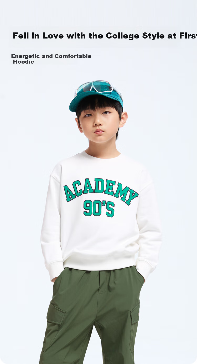 Annil Boys' Round Neck Long-Sleeve Sweatshirt, 2024 Autumn New Style, Off-White, Size 110 1
