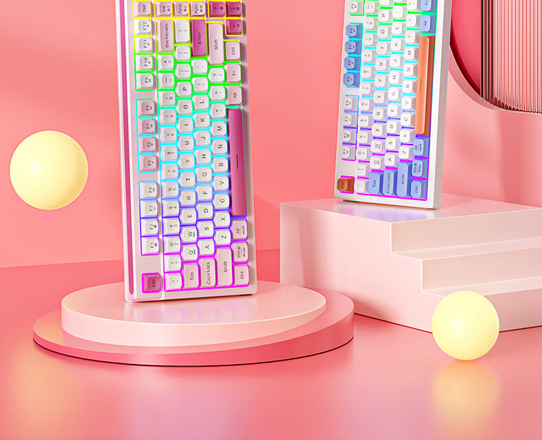HP K500F Mechanical Feel Wired Keyboard, Quiet Multifunctional Knob for Office And Gaming, Compatible with Desktop Computers And Laptops, Pink And White Color, 98-Key Layout 2