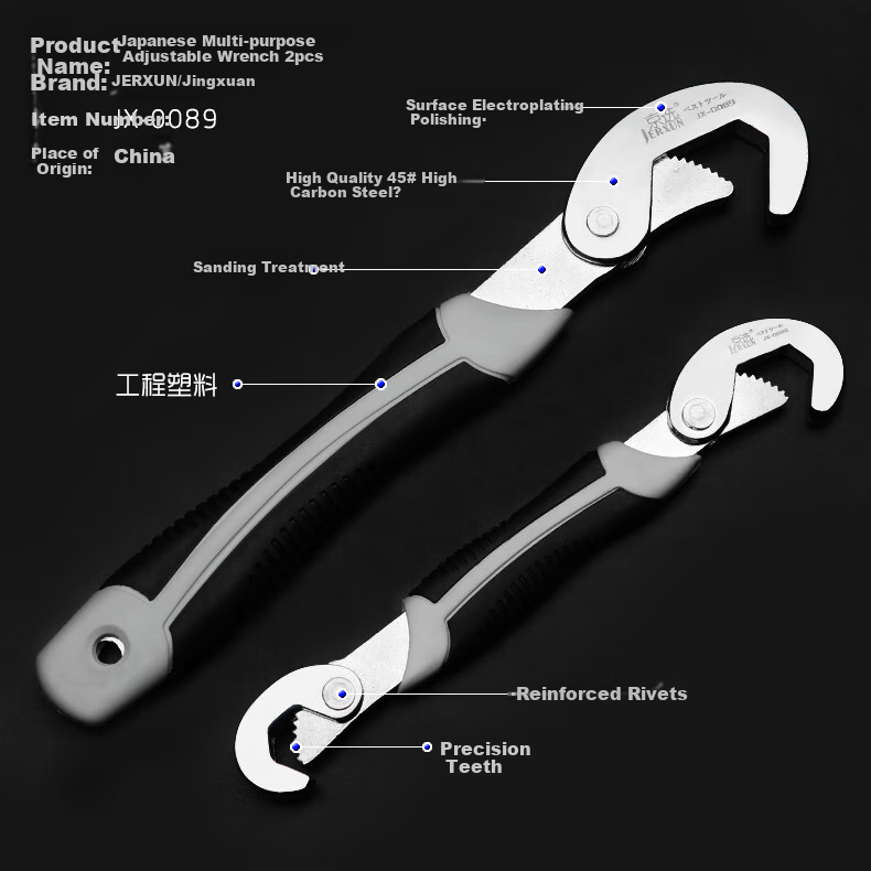 JERXUN Artisan Multi-Use Self-Tightening Adjustable Wrench Multi-Functional Household Quick-Open Set Pipe Pliers Adjustable Wrench 3