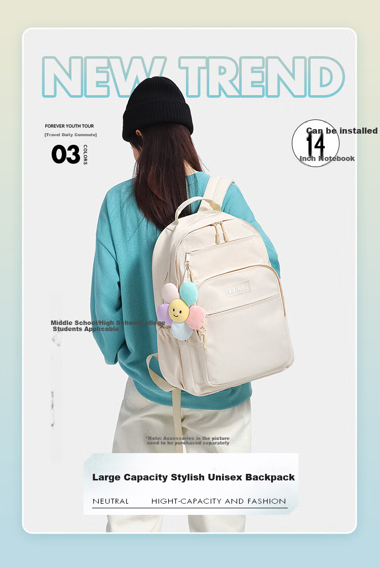 V.NINE Backpack for Middle And High School Students, Unisex Shoulder Bag for Grades 4-6, Large Capacity Schoolbag with 13/14-Inch Laptop Compartment 2