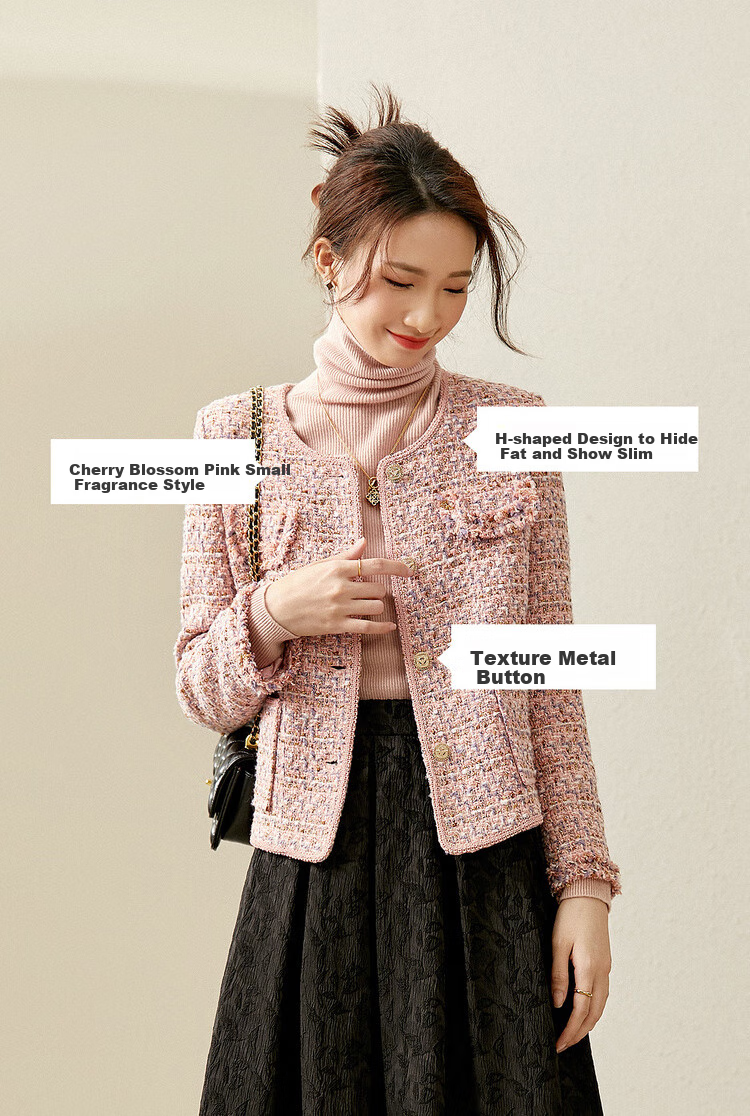 Sentubila Luxury Elegant Little Chanel Style Short Jacket for Women Spring Autumn High-end Youthful Pink Quilted L 4