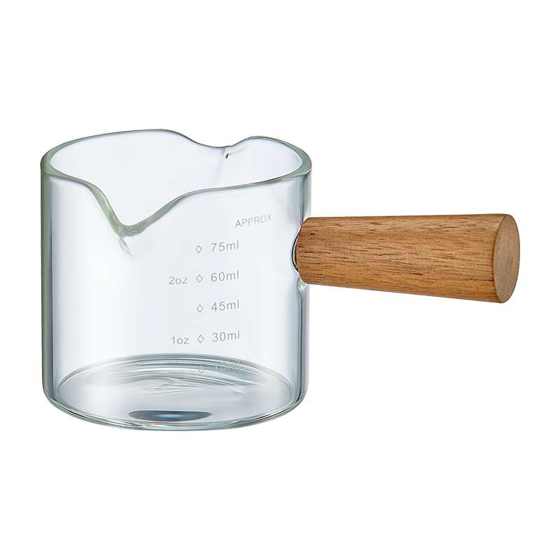 JD Original Glass Cup, Heat-Resistant Tea Mug, Wooden Handle Double Spout Small Milk Cup 100ml