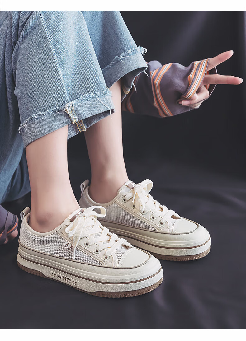 RENBEN Spring And Summer Canvas Shoes for Women, Breathable Mesh Women's Shoes, Thick-Soled Heightening Casual Shoes, Black (Canvas Style), Size 40 11