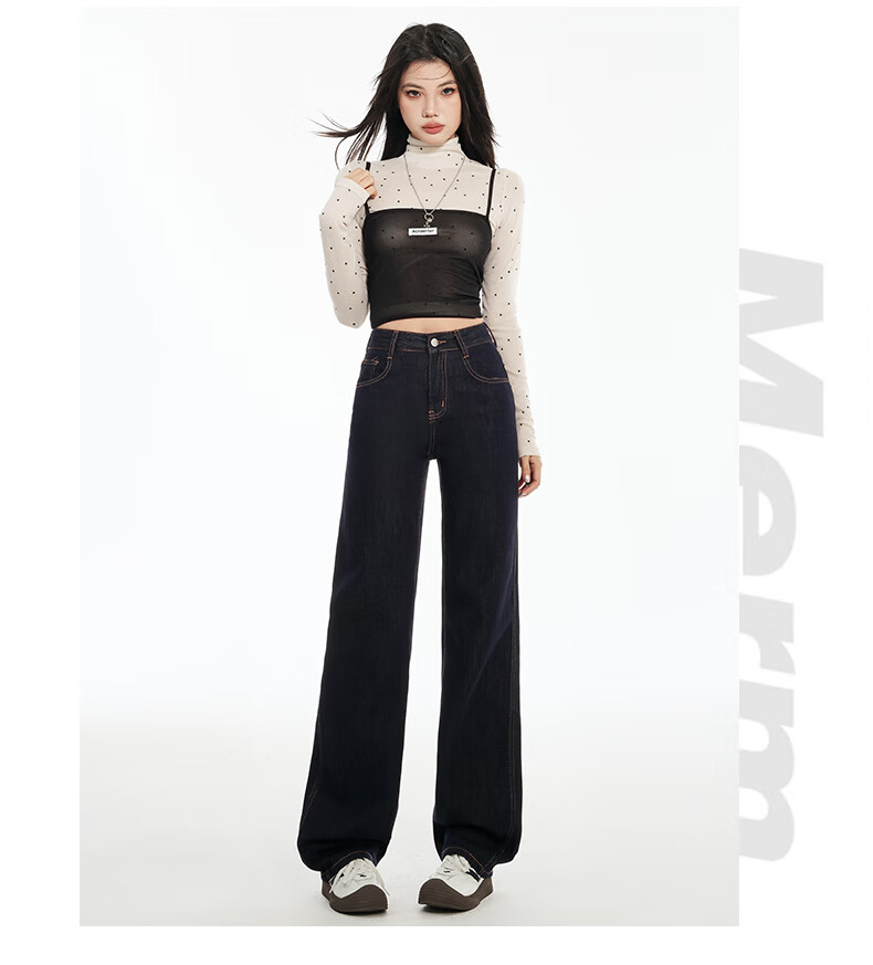Pierre Cardin Women's Winter Denim Jeans Simple Soft Breathable Casual Slim Fit Straight Wide Leg Retro Blue M 13