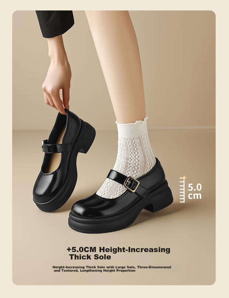 ZHR Women's Single Shoes, 2026 New Style Women's Thick-Soled Mary Jane Shoes, Japanese JK Shoes, British-Style Leather Shoes, JF200 Black, Size 37 5