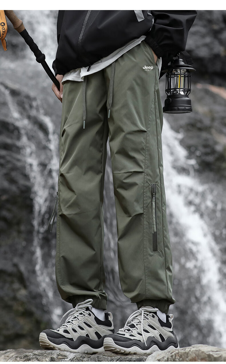JEEP SPIRIT Men's Casual Pants Autumn Winter Fleece Lined Waterproof Windproof Outdoor Trousers Military Green Fleece Lined 4XL 7