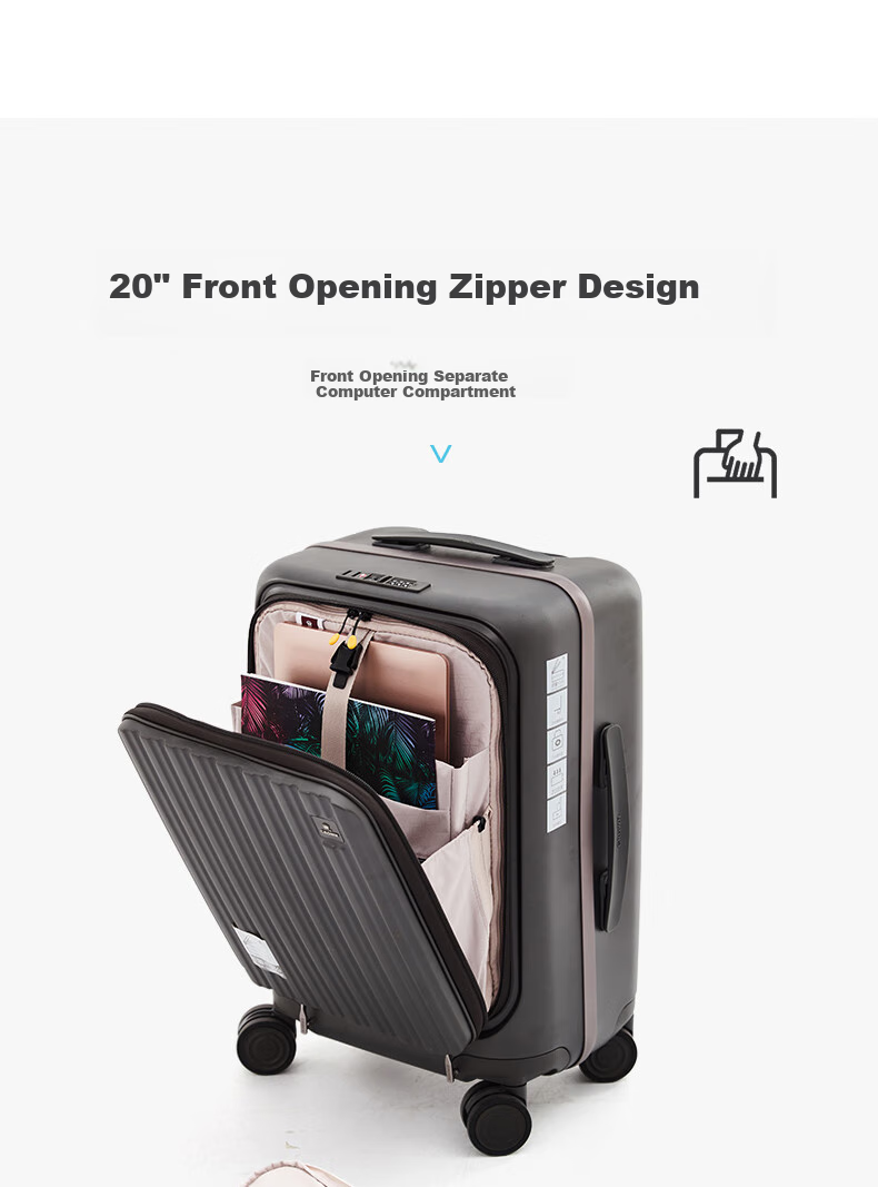 CROWN Zipper Aluminum Frame Suitcase, Carry-On Luggage, Large Capacity Front-Opening Case, Small Size 5278-20 White 6