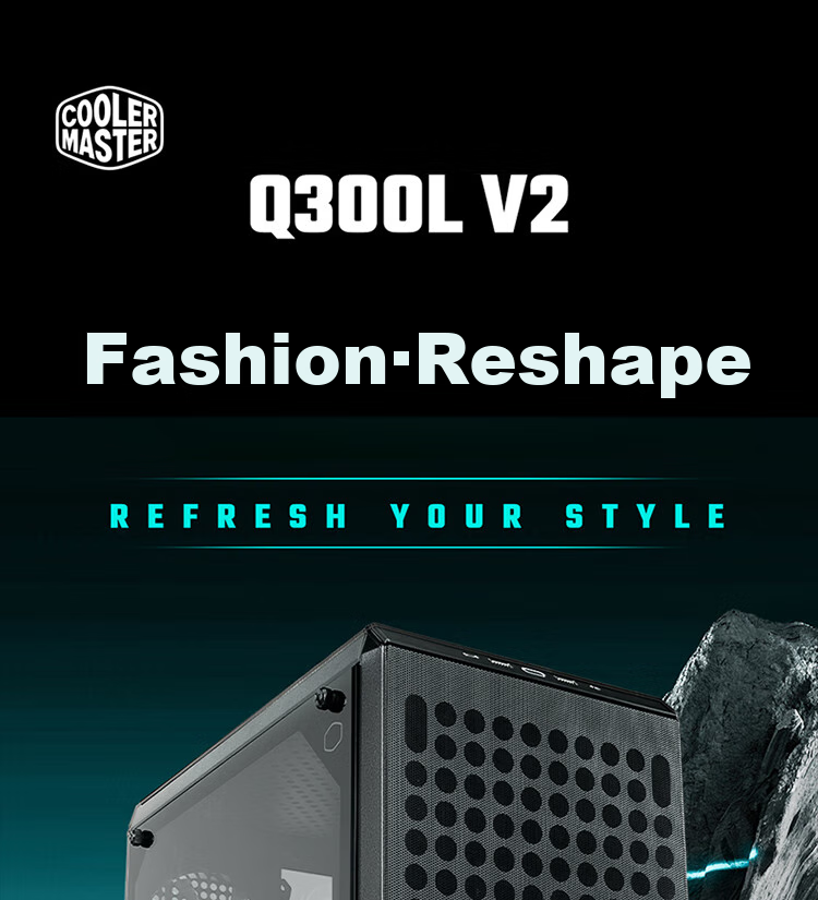CoolerMaster Q300L V2 Black MATX Small Computer Case, Supports 240mm Radiator Water Cooling, Steel And Glass Side Panel, USB 3.2 Type-C 1