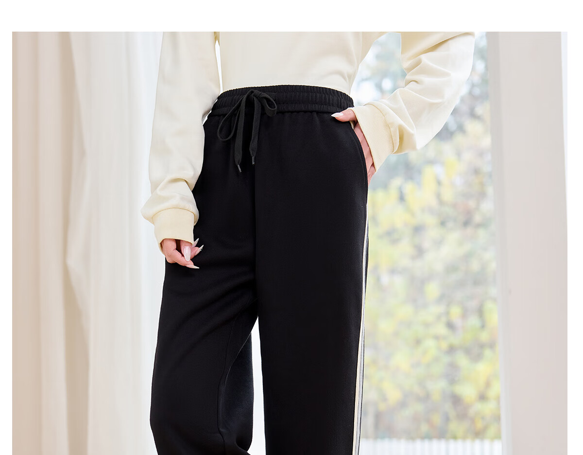 Halo Queen Casual Wide-Leg Pants for Women with Side Stripes Design, High-Waisted Loose Straight-Leg Trousers for Petite Figures H143K2003 22