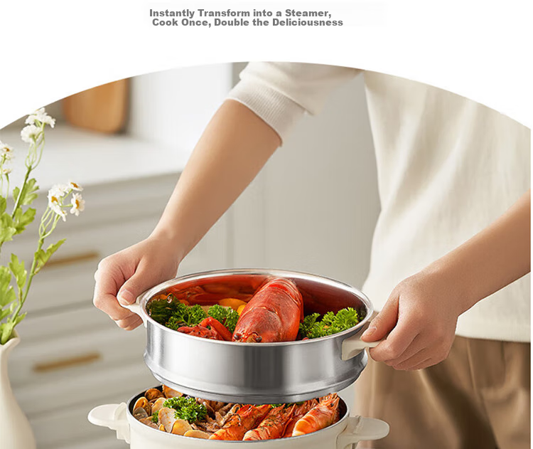 Joyoung Multifunctional Small Cooking Pot, 2.5L Detachable Electric Hot Pot, Non-Stick Coating, Student Dormitory Electric Hot Pot HG25-G211S with Steamer 17