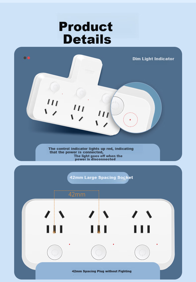 Hongyan Brand Three-Prong Switch Socket Adapter, One-To Extension Multi-Functional Power Strip 4