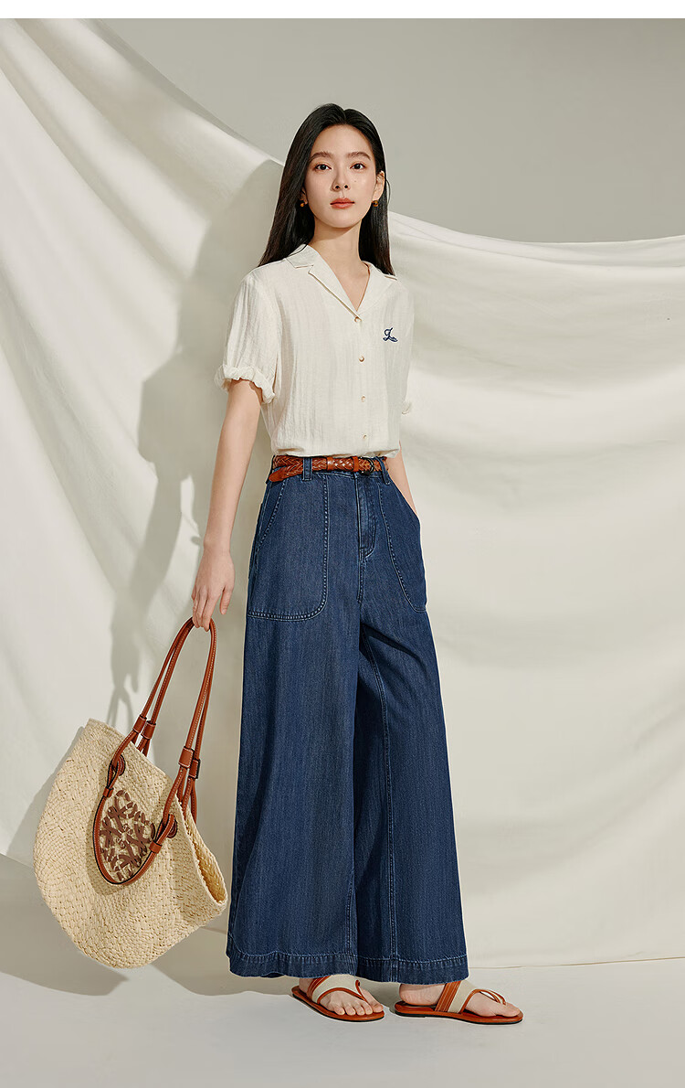 INMAN Summer 2026 Women's Blue Short Sleeve Linen Wrinkle Texture Shirt Light Blue XL 15