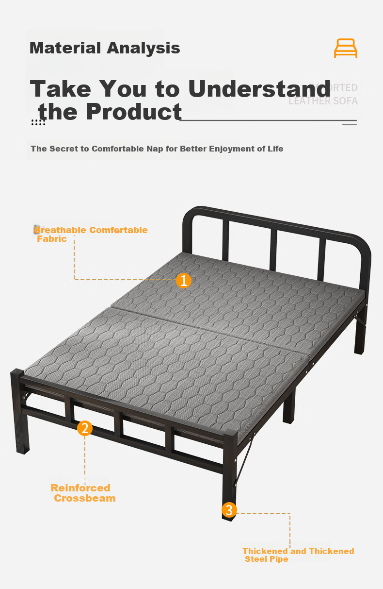 Chibailun Folding Bed, Single Bed for Home Use, Simple Bed for Office Nap, Dormitory Hard Board Bed, Portable Bed for Rental Apartments 2