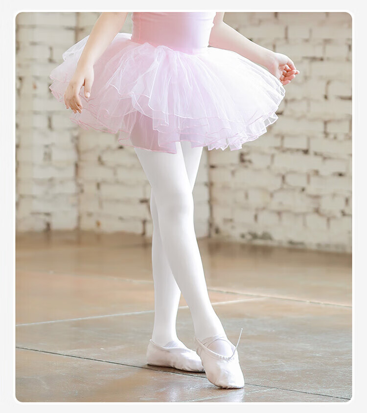 LangSha Children's White Dance Tights Pantyhose Girls Anti-Slip Footed Tights 12