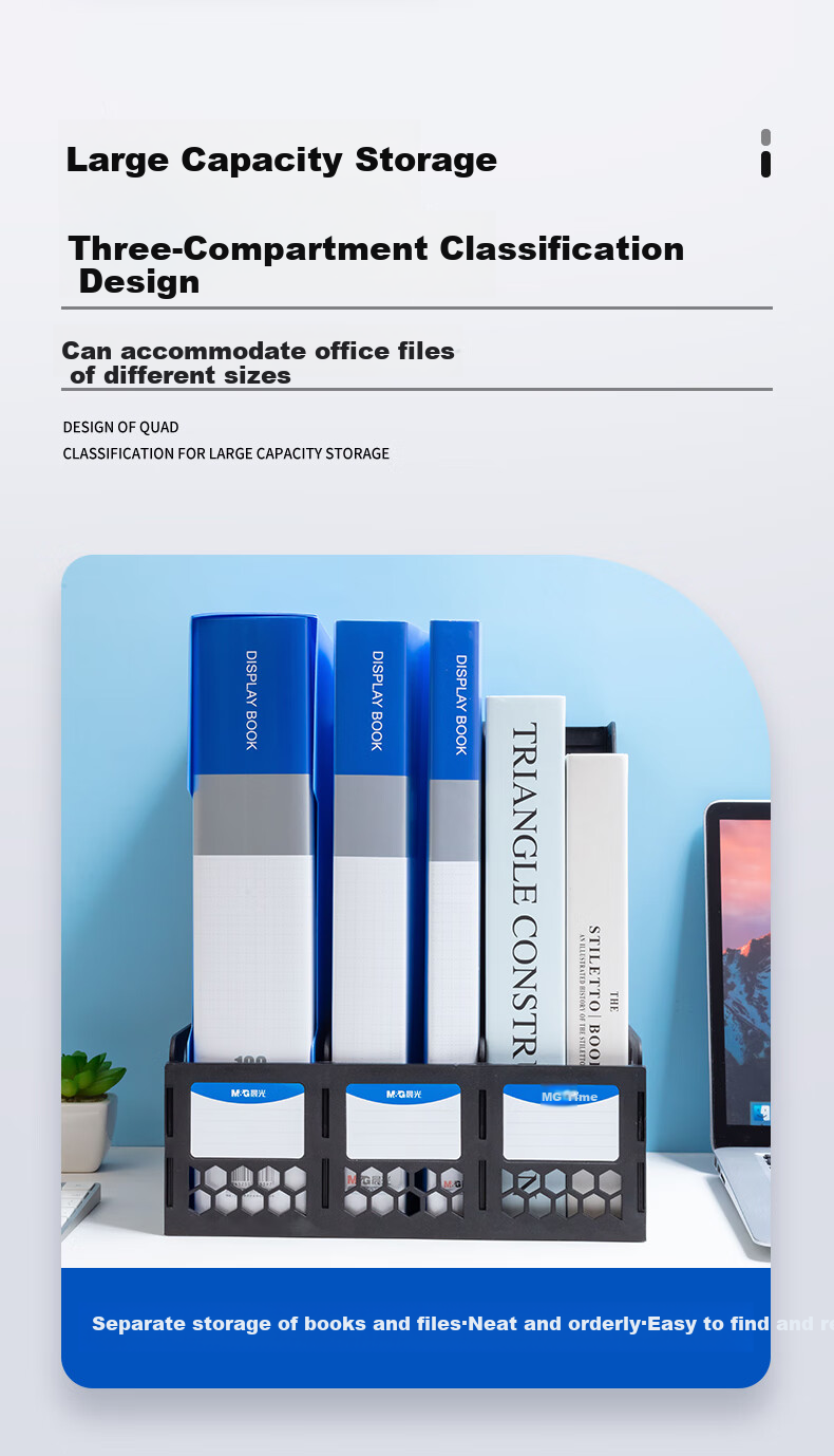 M&G Three-Tier Hollow Desktop File Organizer, Three-Column with Labels Stable File Tray/file Basket/document Holder, Black Single Pack ADM929R7A 3