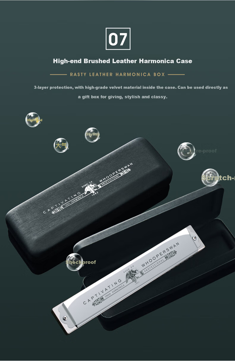 SWAN 24-Hole Polyphonic, Japanese Imported Harmonica, Advanced Adult Professional Performance Harmonica in C Key (Silver) 9