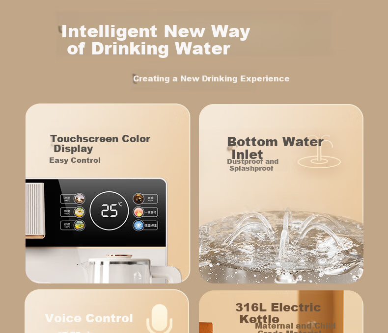 MeiLing Smart Voice Tea Bar Machine for Home Use with Touch Control Color Screen, Office Standing Water Dispenser with Anti-Overflow Electric Kettle, Large Bottom Water Tank MY-M611 Small Fountain 2.0 4