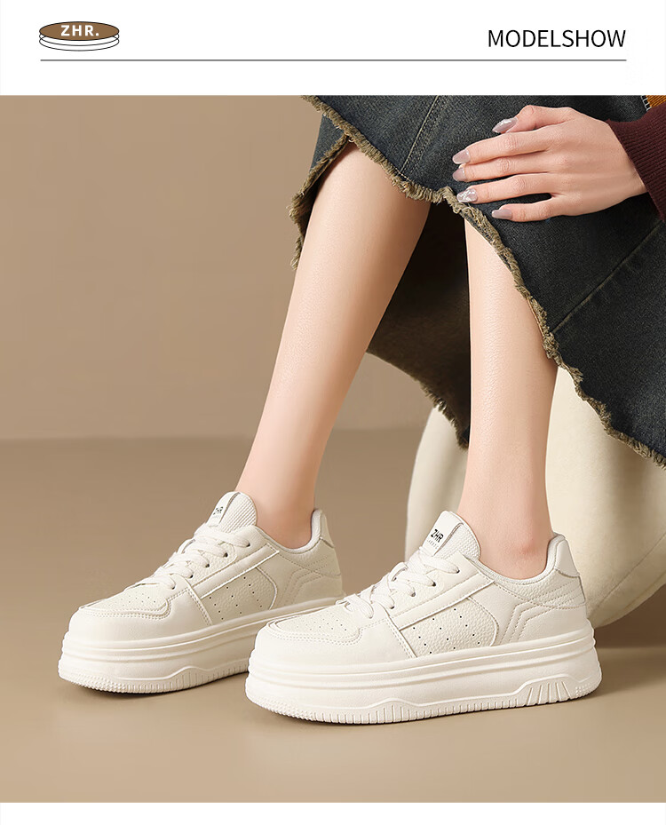 ZHR Women's Casual Shoes, Breathable, Lightweight, Durable, Versatile, Simple, Thick-Soled White Sneakers for Women, IF03, Beige, Size 35 11