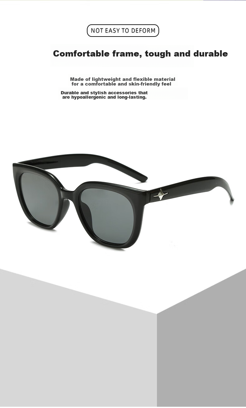 Boshide Sunglasses, Aviator Glasses, Women's Sunglasses, Fashionable Men's Driving Glasses, Star Style Black Frame with Gray Lenses 2