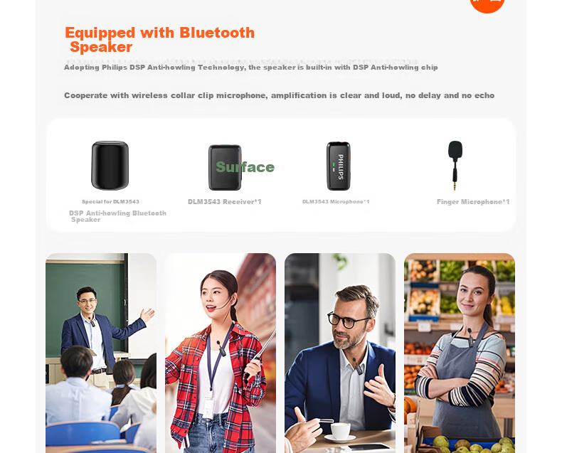 PHILIPS Clip-on Mini Wireless Amplifier Teacher Microphone Bluetooth Speaker 3552G1 Long Battery Life 9