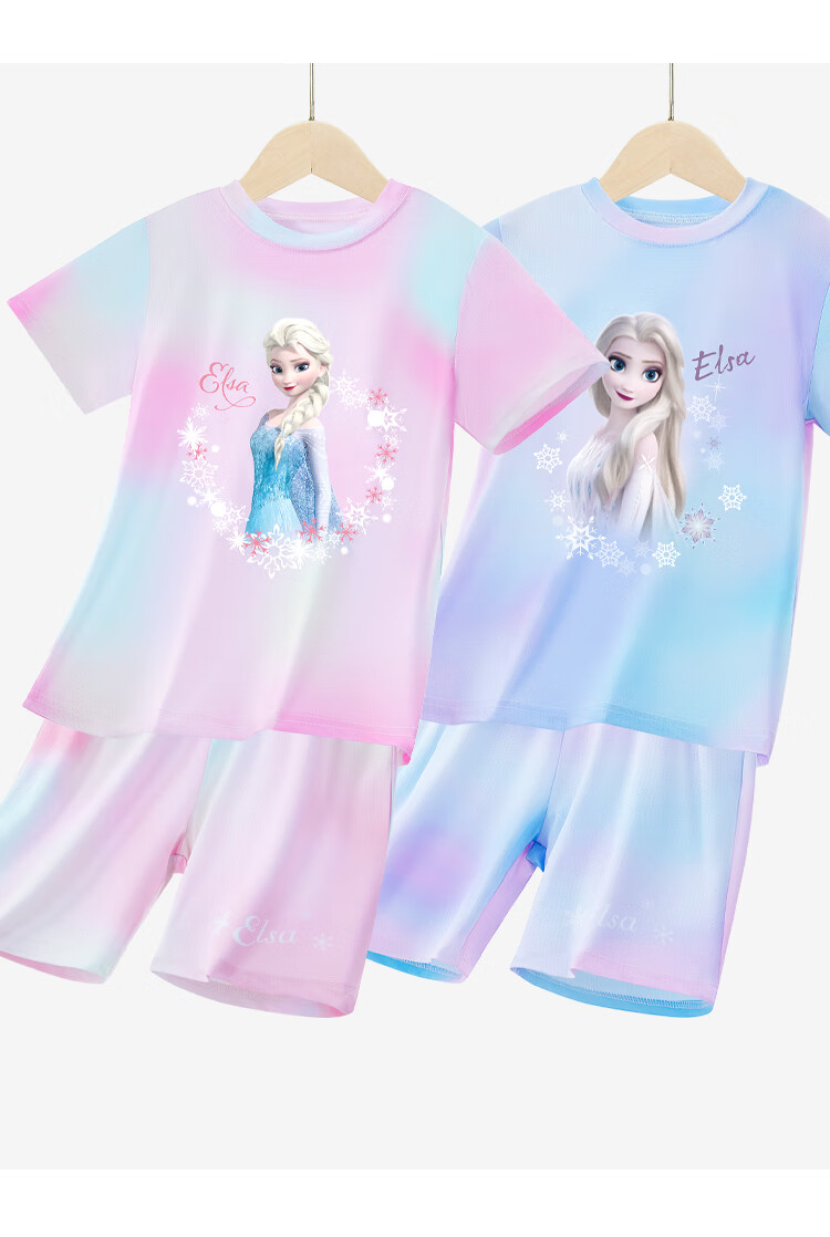 Disney Children's Quick-Dry Clothing Set, Elsa Princess Short-Sleeve T-Shirt for Girls, Summer Set FL164004-3, Orange-Pink, Size 140 5