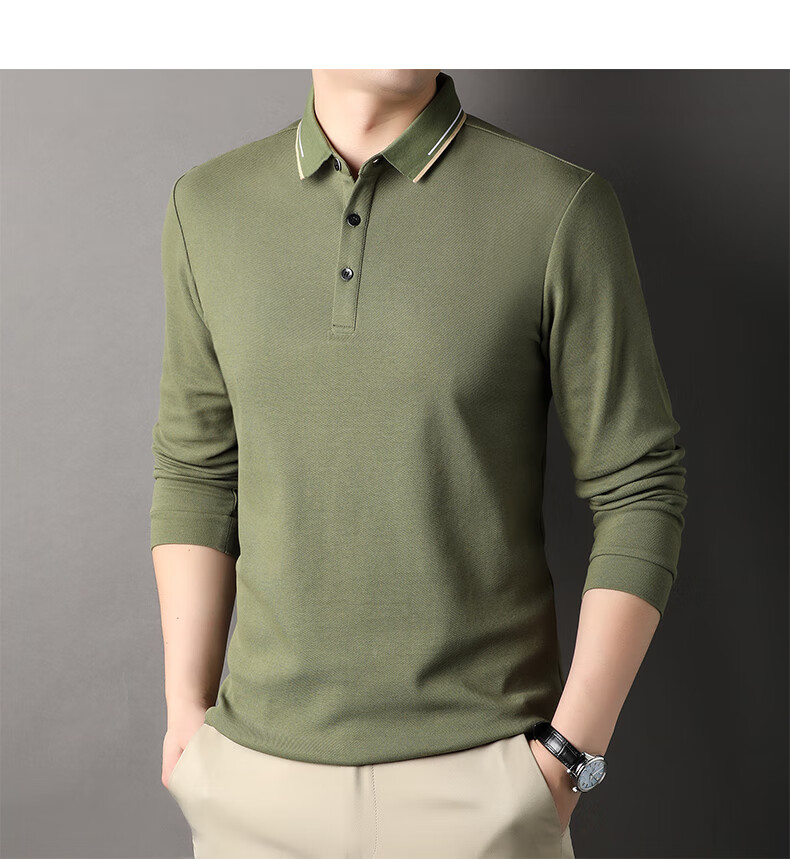 ROMON 100% Cotton Long Sleeve Men's Polo Collar Business Casual Knit Shirt Spring Autumn 12