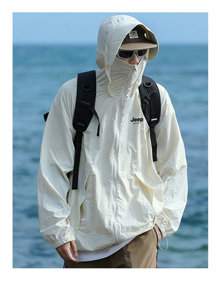 JEEP SPIRIT Unisex Ice Silk Sun Protection Jacket Summer UPF50+ Waterproof UV Protection Coat Off-White 3XL 9