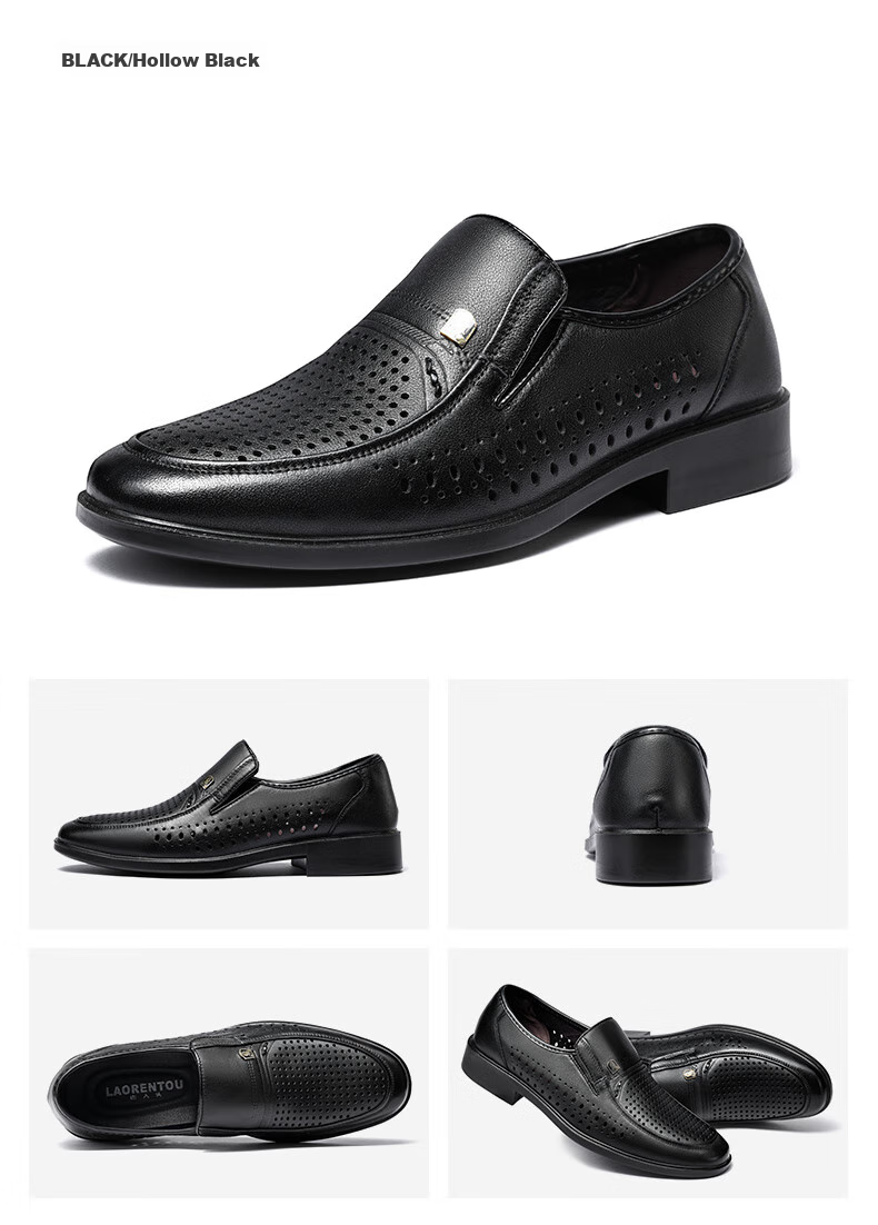 LAORENTOU Men's Leather Shoes, Business Casual Low-Top Slip-On Shoes, Fashionable Dad Shoes, British Driving Shoes A20137 Black Size 38 21