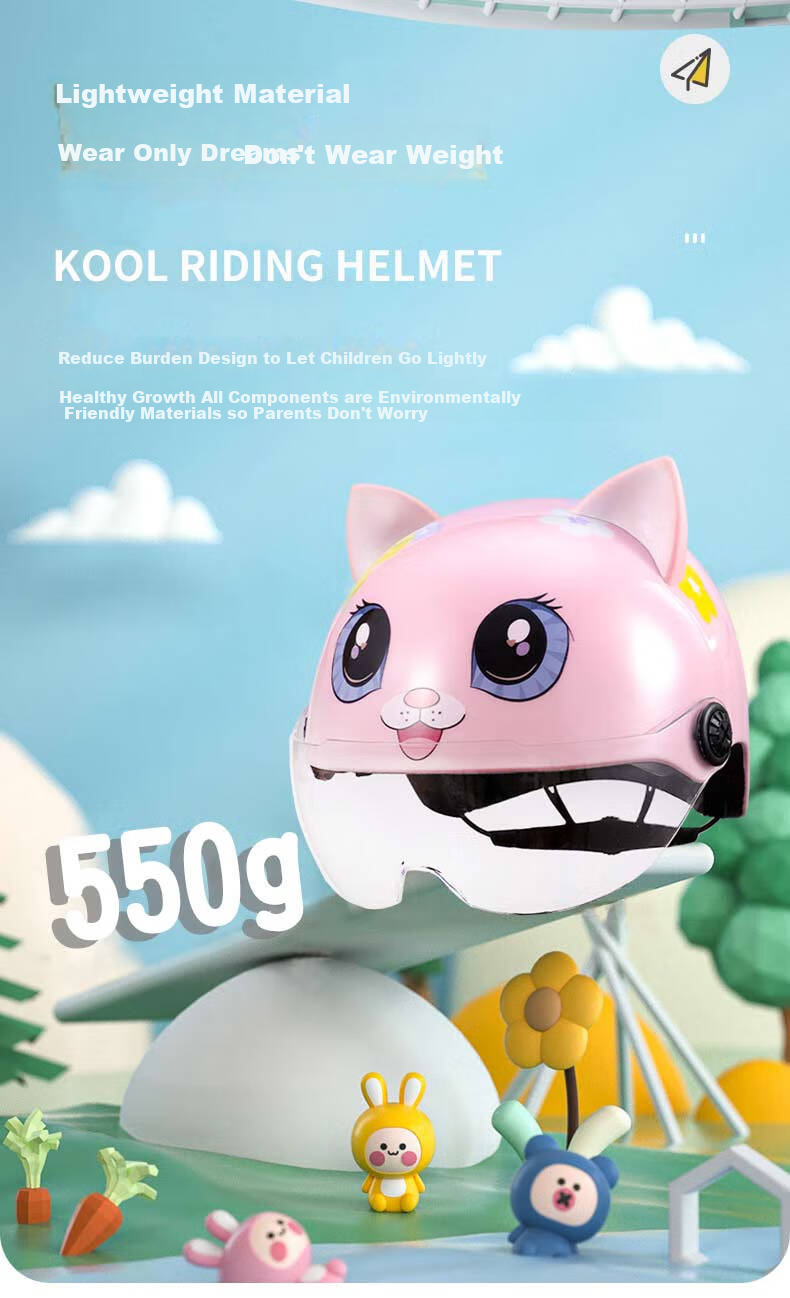 Shishian Kids Helmet Electric Motorcycle 3C Certified Cute Cartoon Design Windproof Warm Four Seasons Universal Half Helmet Lightweight Portable Safety Cap for Boys and Girls 10