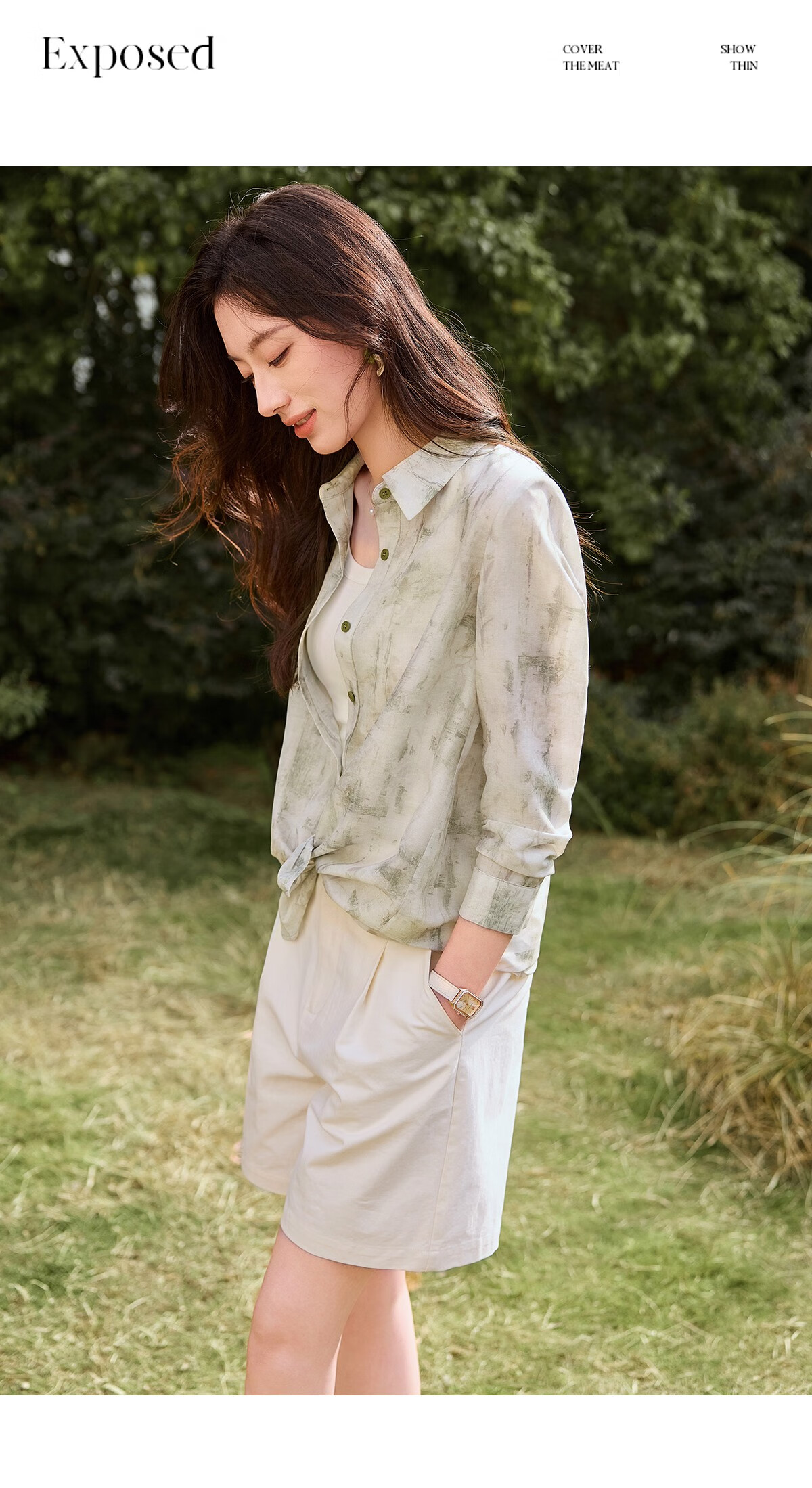 Chushen Spring And Summer Long-Sleeve Shirt for Women, Artistic Tie-Dye Printed Blouse Jacket Air Conditioning Shirt S52S020 Winter Light Green S 25