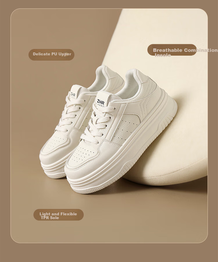 ZHR Women's Casual Shoes, Breathable, Lightweight, Durable, Versatile, Simple, Thick-Soled White Sneakers for Women, IF03, Beige, Size 35 6