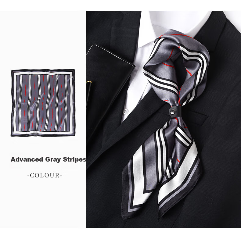 Hangsifu Silk Scarf, Neck Protection Mulberry Silk Small Square Scarf, Business Necktie, Birthday And Holiday Gift for Dad Or Husband, Gray-Orange 9