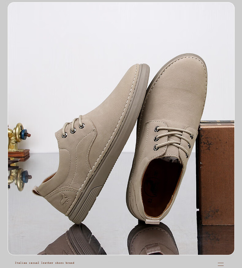 Gongyang Men's Leather Shoes, Breathable Genuine Leather, Soft-Soled Lightweight Business Casual Shoes for Spring And Summer, Khaki, Size 38 1