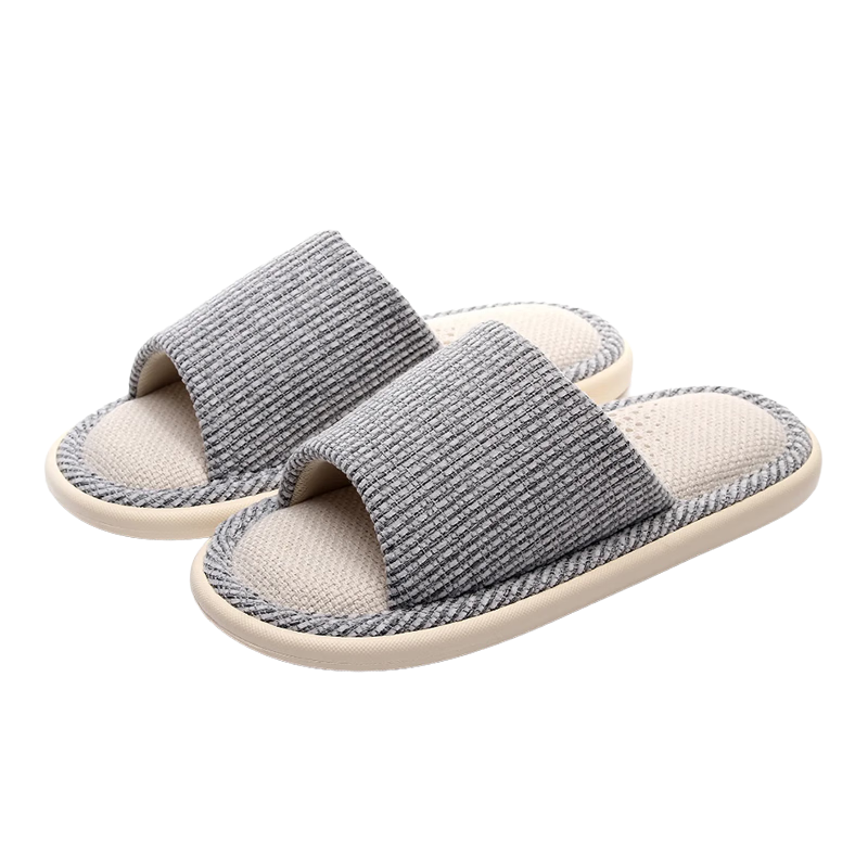 XGGC Four Seasons Slippers for Men And Women, Spring And Autumn Indoor Home Use, Mugwort Soft Sole Breathable Cotton Linen Slippers, Gray, Size 44-45