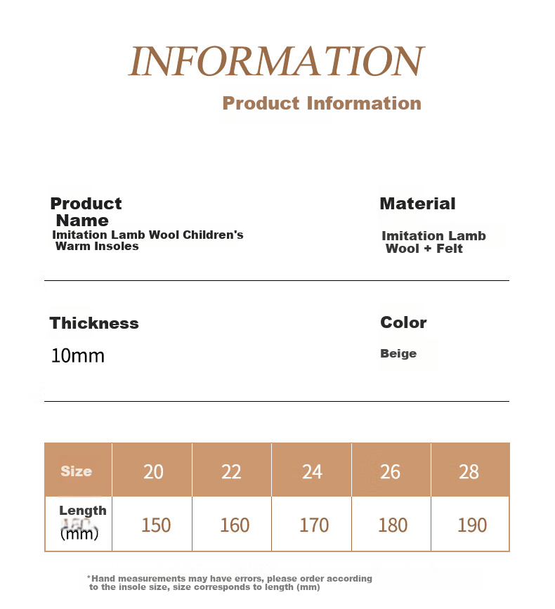 FOOTOPPO Children's Warm Lambswool Insoles, Thickened And Fleece-Lined for Winter, Anti-Cold Plush Wool Shoe Insoles 12