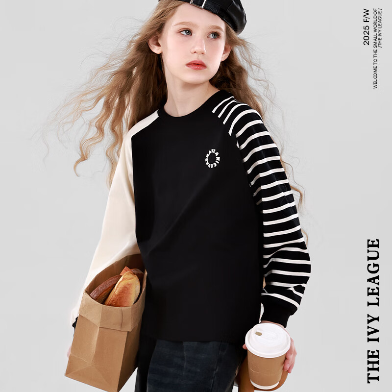 Duomiaowu Girls' Long-Sleeve T-Shirt, Spring And Autumn Top, Outdoor Children's Clothing, Stylish Base Layer for Kids, 910119 Black, Size 140