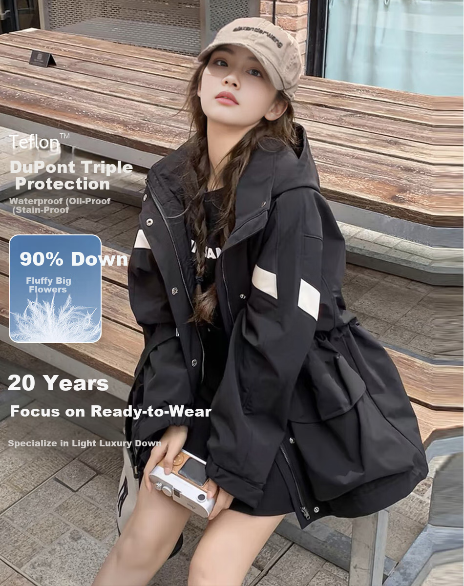 Dme [Black Technology Triple-Protection Battle Robe], Winter Cold Protection Tool, 90% Duck Down, Hooded Drawstring Velcro Women's Jacket 1
