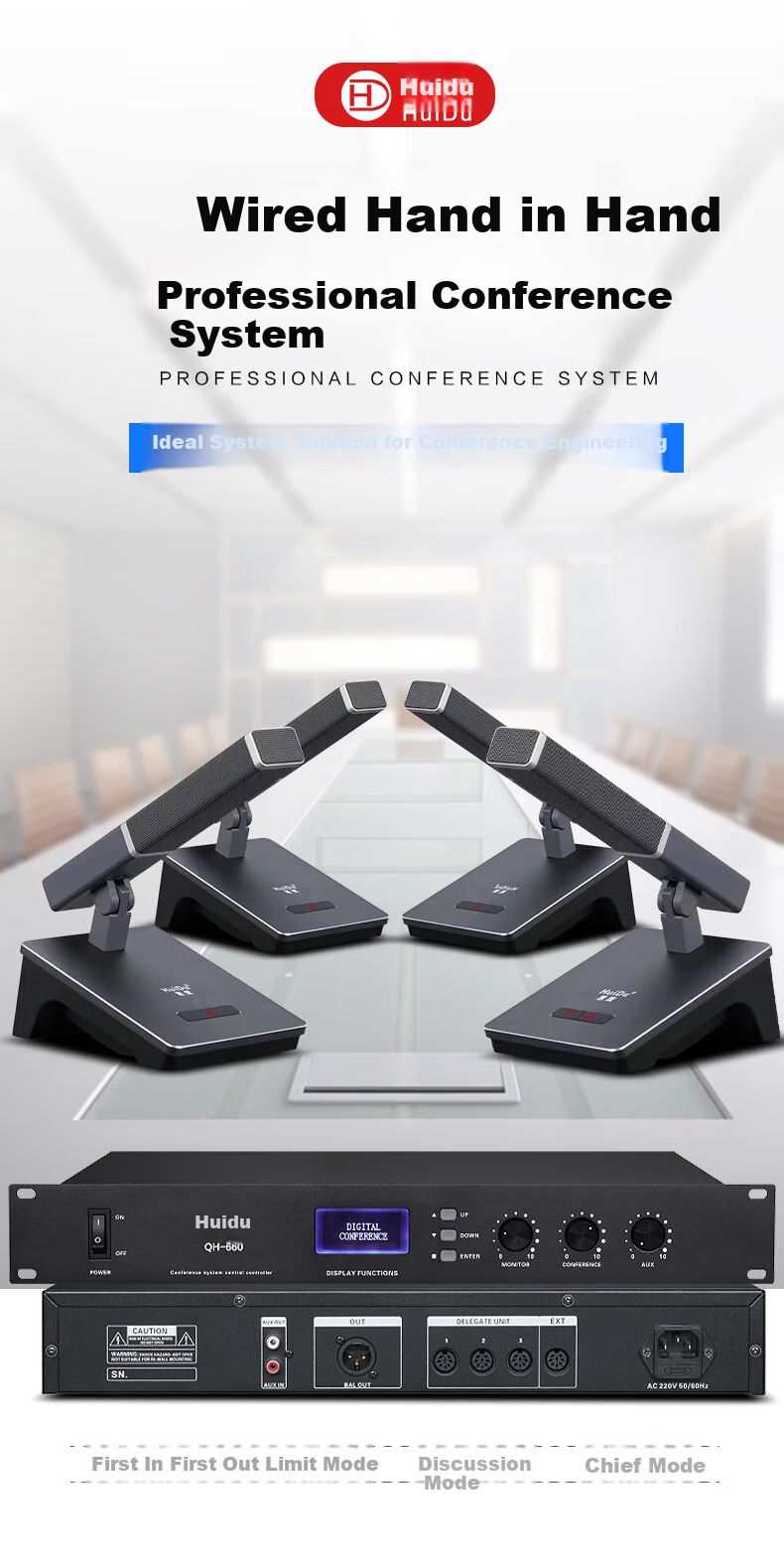 HuiDu QH-660B Professional Conference Audio System, Wired Handheld Microphone for Meetings And Engineering Conferences, Desktop Square Tube Speaker Microphone, KTV Sound System 1