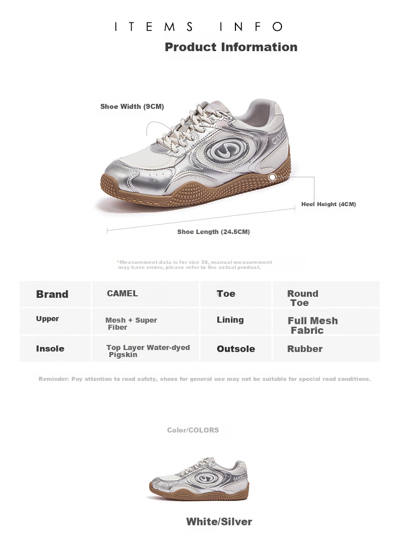 CAMEL Crescent Training Shoes for Women, Versatile Sports Sneakers, Mesh Upper, Retro Casual Shoes, L25S577059, Coffee/pink, Size 35 42