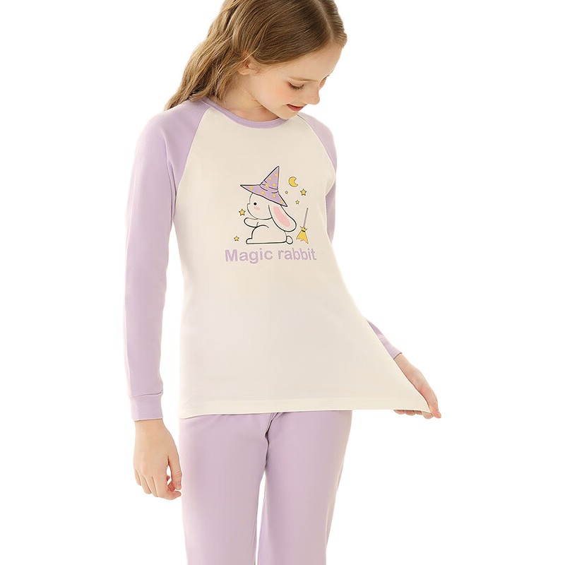 MiiOW Children's Thermal Underwear for Girls [100% Cotton], Autumn And Winter Thermal Cotton Pajama Set for Baby Girls