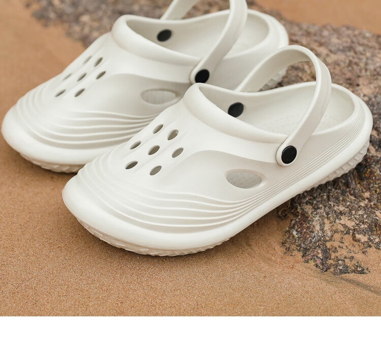 Huameijianbu Plain Color Men's Perforated Slippers, Indoor And Outdoor Wear, Shock-Absorbing, Non-Slip, Beach Sandals, HL2434, Off-White, Size 42-43 31